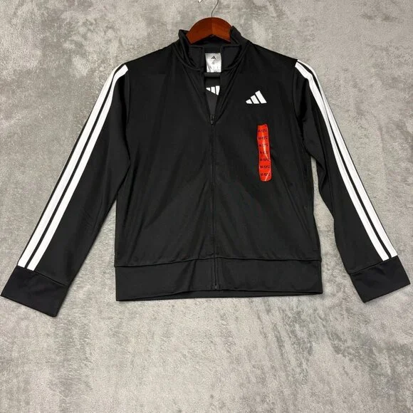 Adidas Youth Tricot Jacket Black Size M 10/12 Full Zip Activewear K1170 - Picture 3 of 9